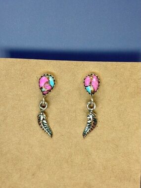 925 Sterling Silver Cotton Candy Feather Dangle Earrings